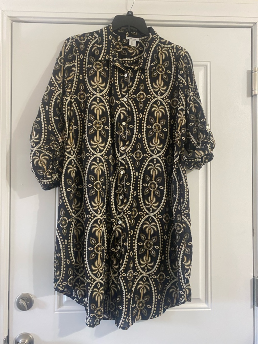 Haute Hippie Black Tunic with Gold Medallion Print